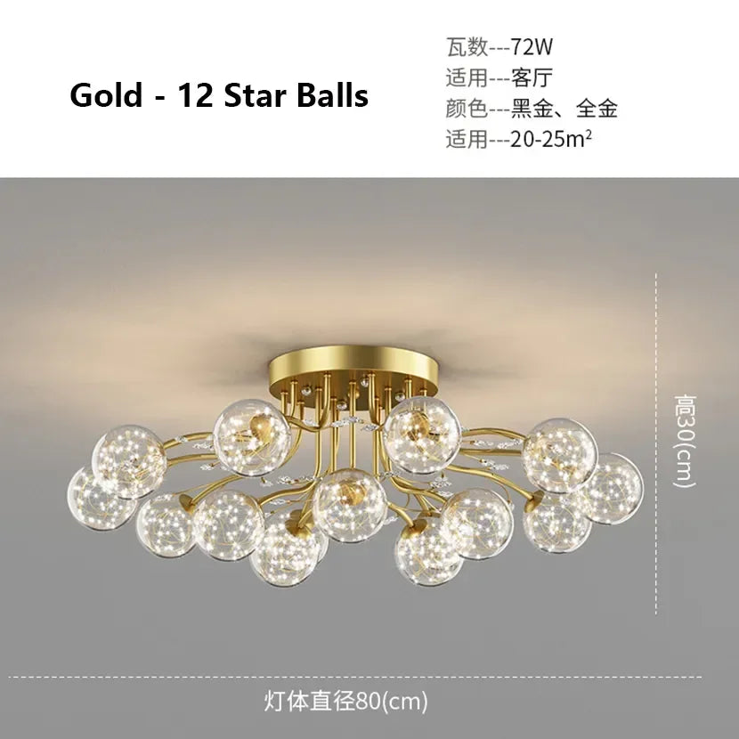 DecorBites™ Black Gold Chandelier with Clear Star Glass Ball Pendant Lights
