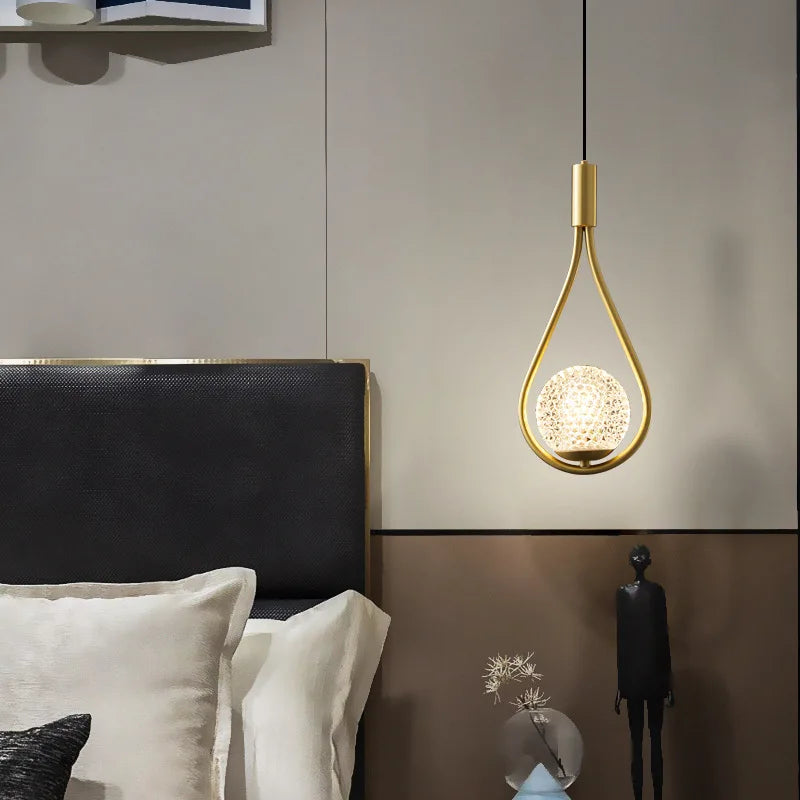 ™ Gold Iron Pendant Lamp with Glass Ball Drops for Bedroom Lighting