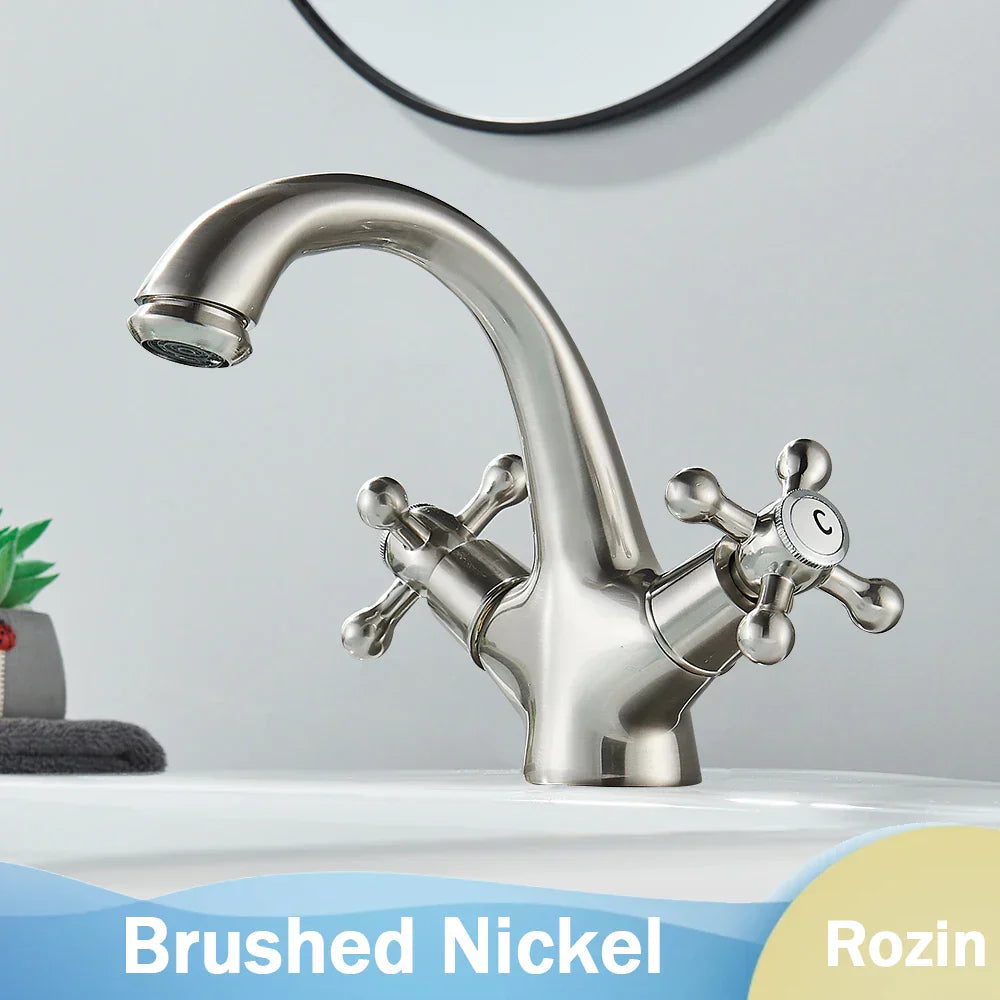 DecorBites™ Antique Brass Dual Handle Basin Faucet Deck Mounted Bathroom Mixer Tap