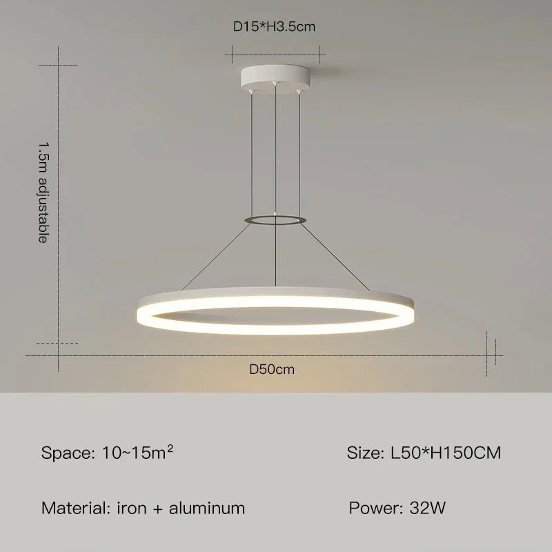 DecorBites™ Black Ring LED Pendant Chandelier for Living Room, Bedroom, Kitchen - Modern Minimalist Lighting