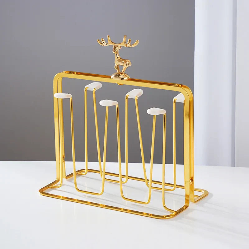 DecorBites™ Christmas Reindeer Cups Holder Set for Drying, Decorated with Transparent Glacier Water Glass