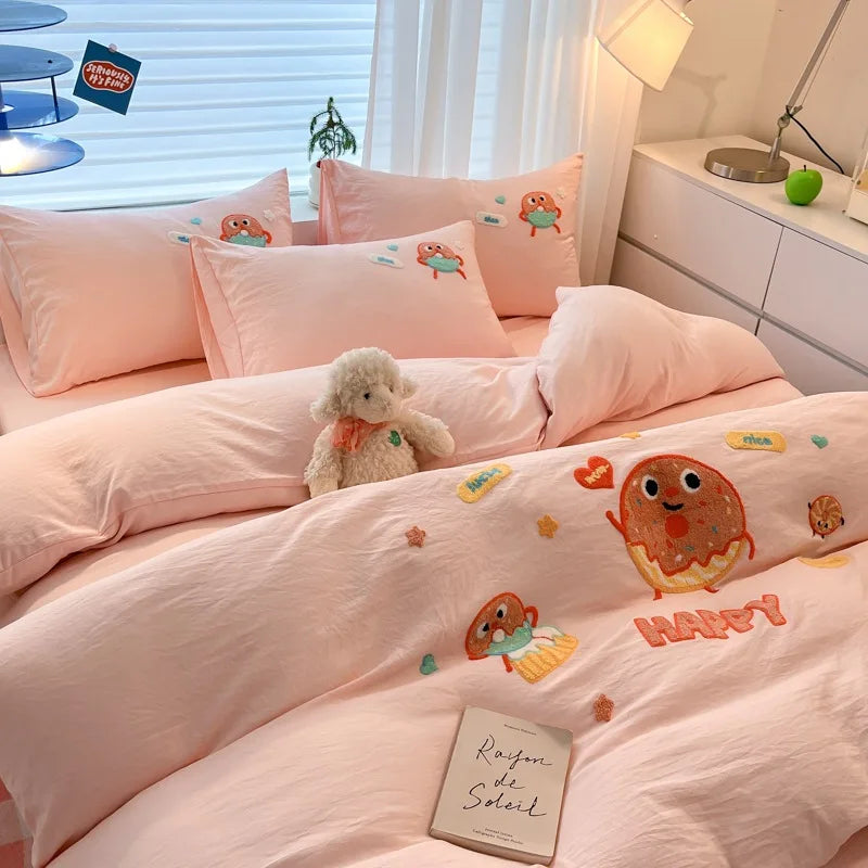 DecorBites™ Cartoon Pattern Embroidered Bedding Sets: Cozy, Soft, and Breathable for Kids and Adults