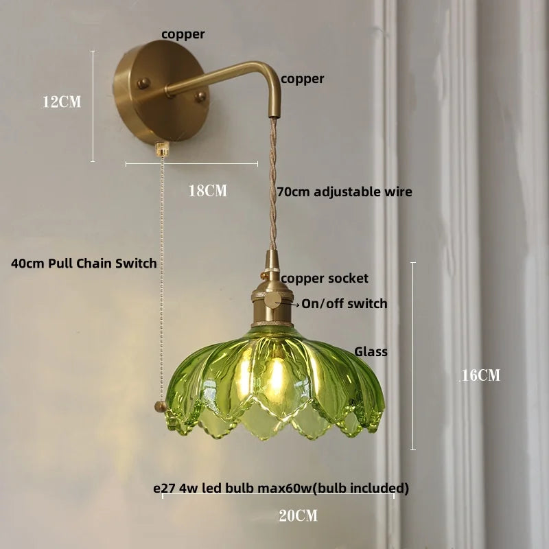 DecorBites™ LED Glass Wall Lights Pull Chain Switch | Nordic Modern Design Bedside Lamp