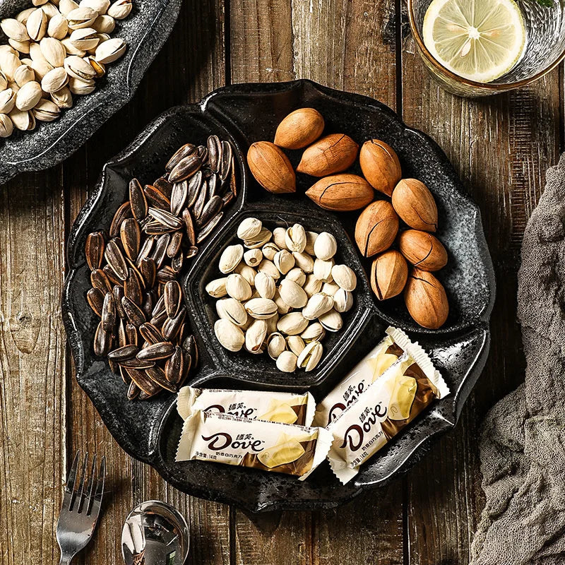 DecorBites™ Ceramic 4-Grid Dinner Plate - Retro Tableware for Fruits, Snacks, and Desserts