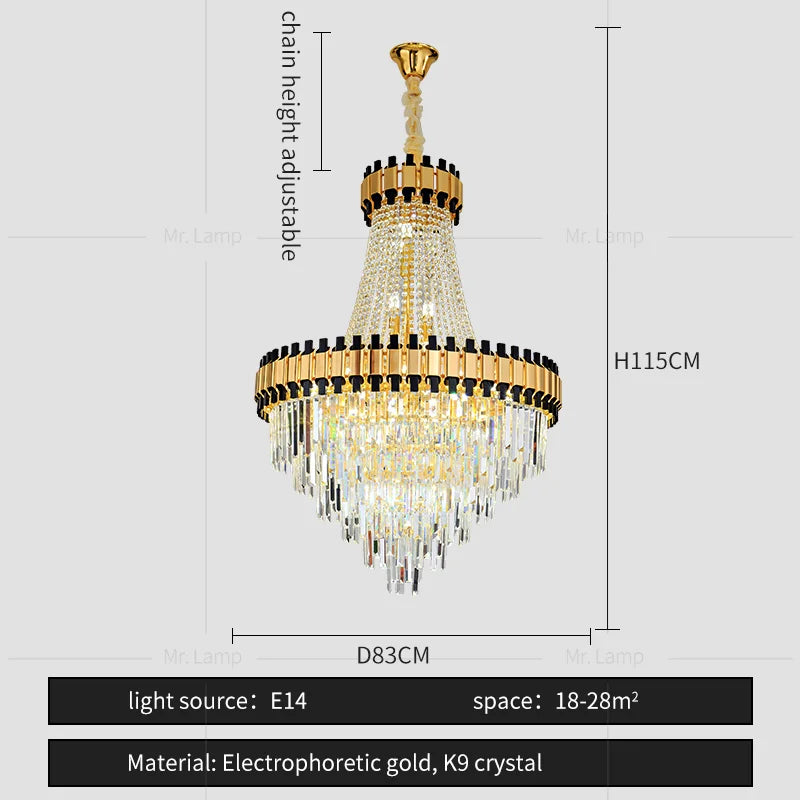 DecorBites™ Crystal Chandelier for Duplex Villa Living Room with Intelligent Dimming
