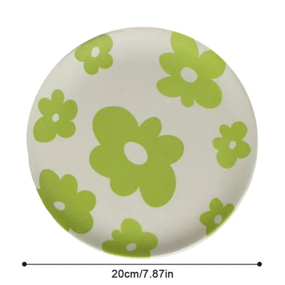 DecorBites™ Korean Style Round Bamboo Fiber Dining Plate for Desserts, Fruits, and Cakes