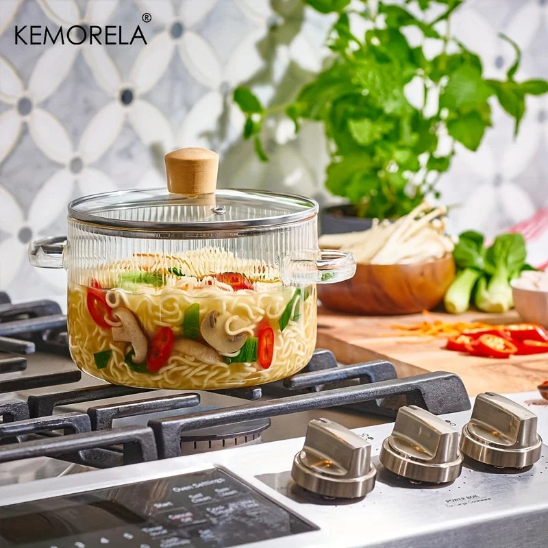 ™ Heat-Resistant Glass Cooking Pot with Lid - 1.6L | Versatile Soup and Stock Pot