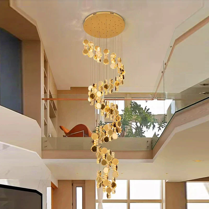 DecorBites™ Crystal Chandelier Stair Pendant Lamp Living Room Pendant Lights Interior Lighting
