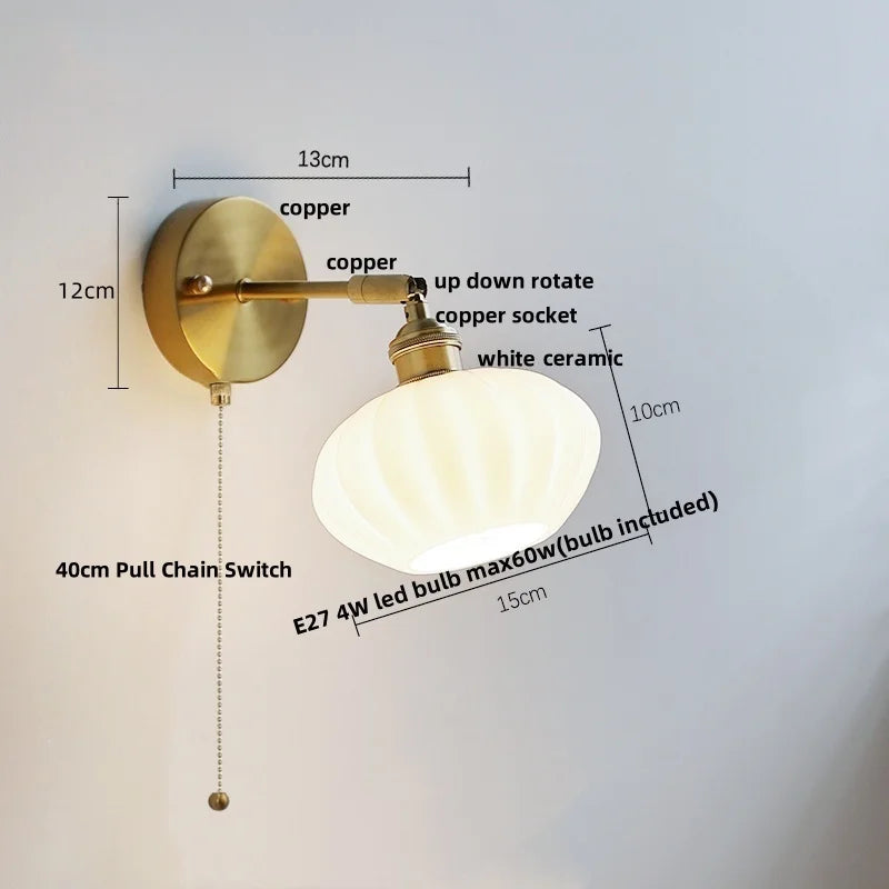 DecorBites™ Japanese Style LED Wall Sconce Glass Rotate Pull Chain Switch Stair Light