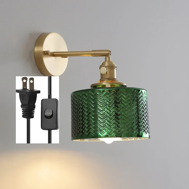DecorBites™ Green Glass LED Wall Light with Pull Chain Switch - Modern Nordic Design