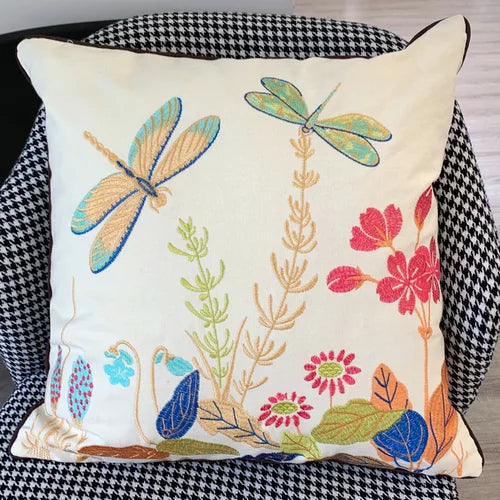 DecorBites™ Butterfly & Dragonfly Sofa Cushion Cover, European Embroidered Design