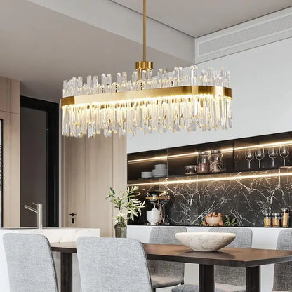DecorBites™ Gold Round Crystal Pendant Light Chandelier for Bedroom and Living Room