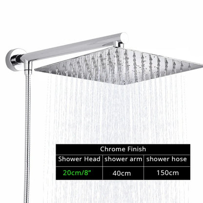 DecorBites™ Black Ultrathin Rainfall Shower Head with Arm Bracket, Hose & Faucet Set