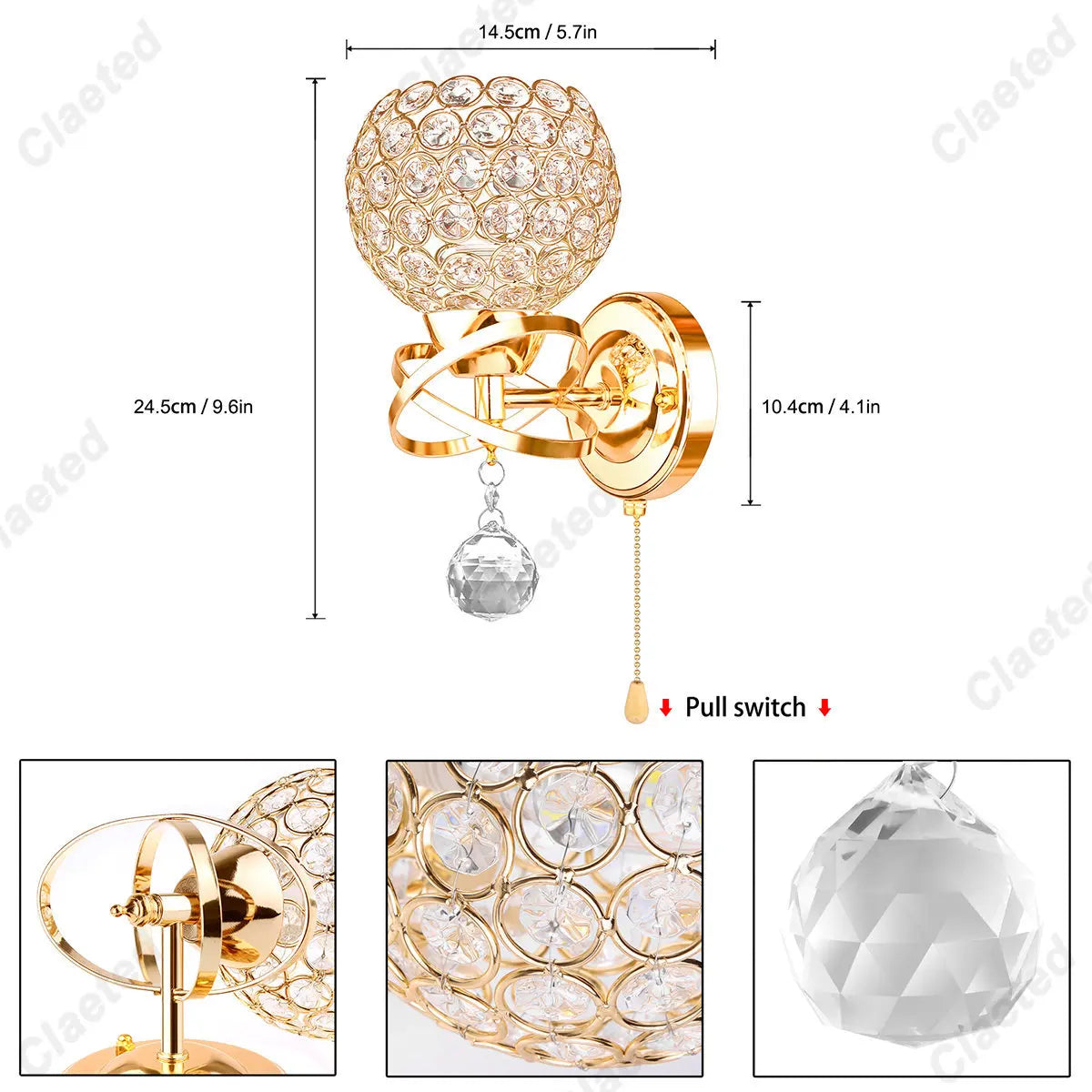 DecorBites™ Crystal Wall Light: Elegant Bedroom Bedside Lamp E27 Sconce, European Design