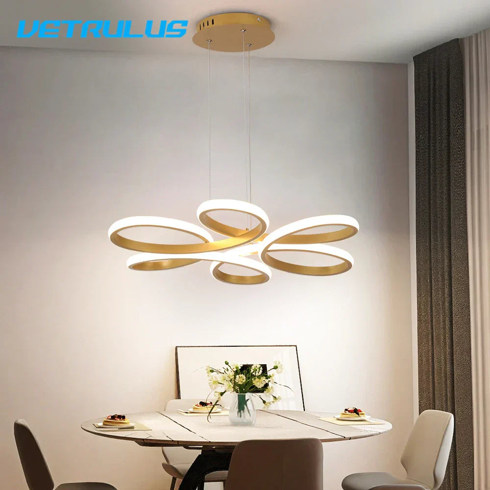 ™ Gold Flower Acrylic Pendant Chandelier - Modern LED Ceiling Light