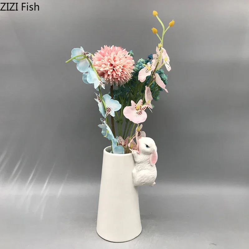 DecorBites™ Lovely Rabbit Ceramic Vase Pot for Floral Arrangement, Table Decor & Aesthetic Room Appeal