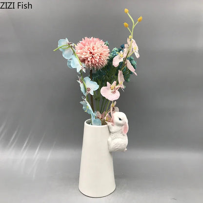 DecorBites™ Lovely Rabbit Ceramic Vase Pot for Floral Arrangement, Table Decor & Aesthetic Room Appeal