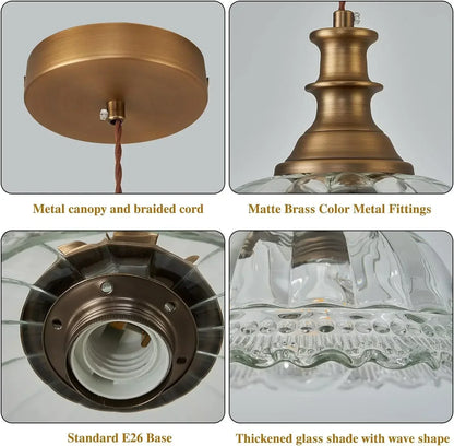 DecorBites™ Brass Glass Pendant Chandelier for Kitchen Bar Bedroom Hallway