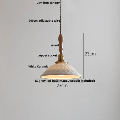 DecorBites™ Adjustable LED Pendant Lights Ash Wood White Ceramic Modern Hanging Lamp