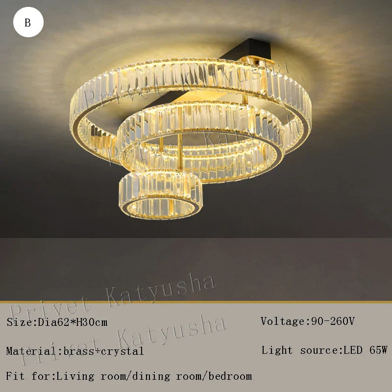 ™ Gold Crystal Copper Ceiling Lamps LED Modern Home Room Decor Lighting