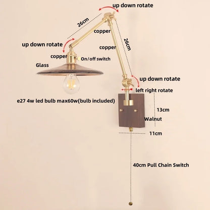 DecorBites™ Cube Glass LED Wall Sconce Walnut Wood Rotatable Mirror Light