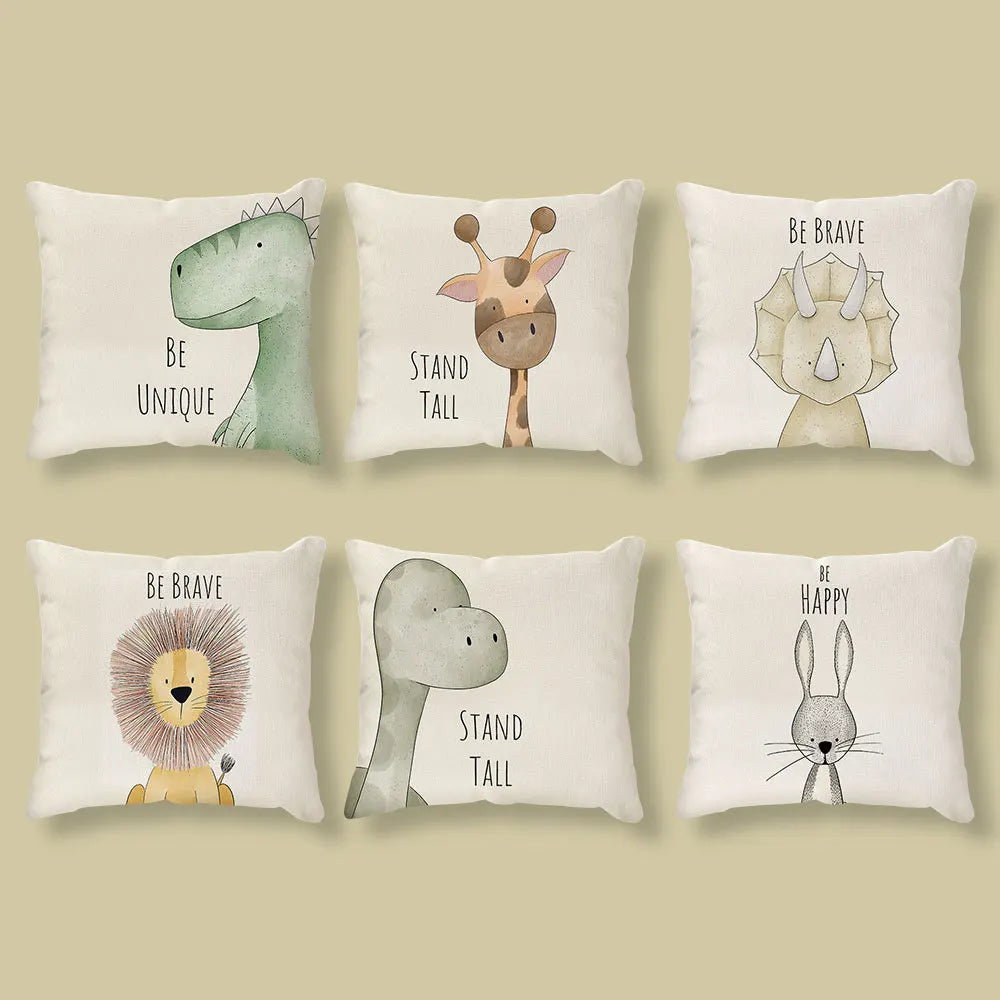 DecorBites™ Cartoon Animal Linen Pillowcase | Home Decor Throw Pillow Covers for Sofa