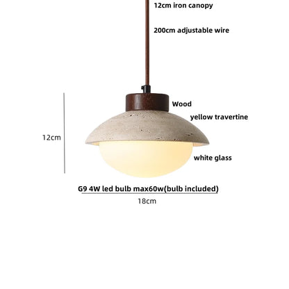DecorBites™ LED Pendant Light: Japanese Style, Yellow Travertine Wood, Adjustable Hanging Lamp