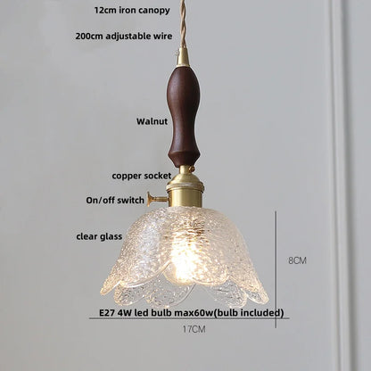 DecorBites™ Amber Glass LED Pendant Light Fixture Nordic Modern Copper Hanging Lamp