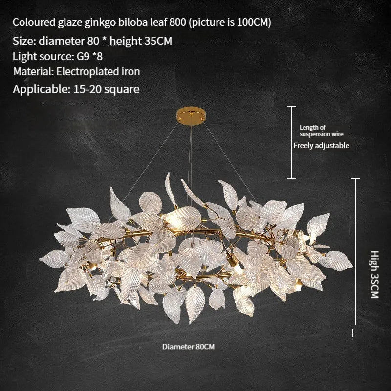 DecorBites™ Ginkgo Leaf Crystal Chandelier - Elegant LED Pendant Lamp for Dining & Living Room