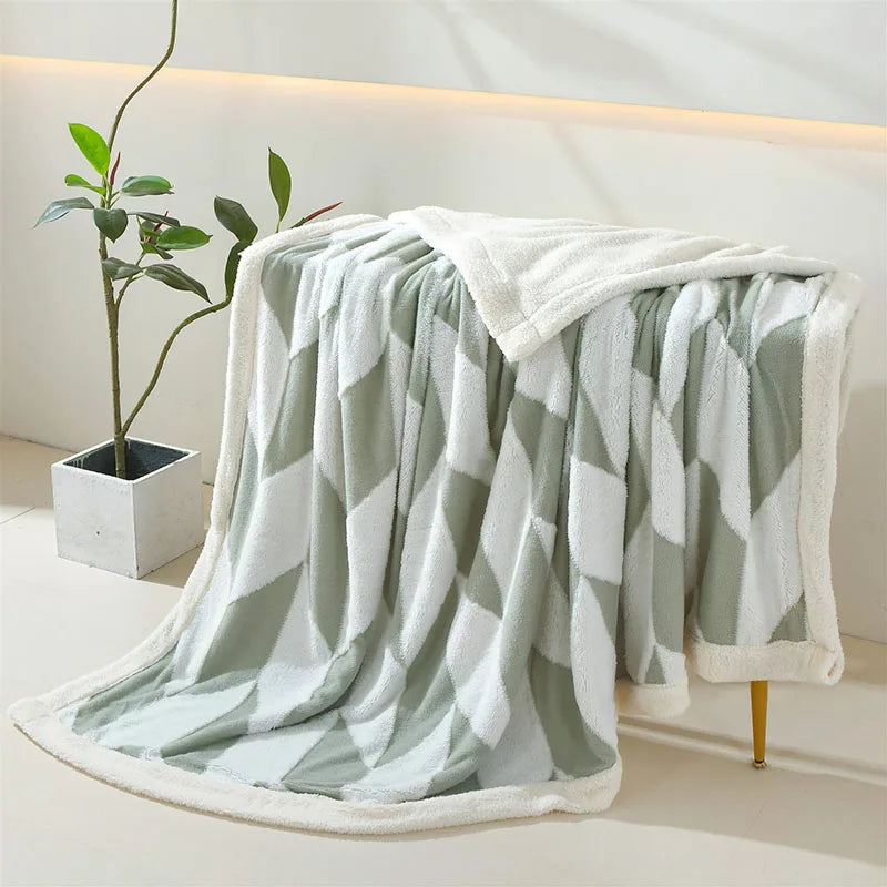 DecorBites™ Geometric Lamb Wool Blanket: Soft Multi-Purpose Sofa Cover for Autumn Winter