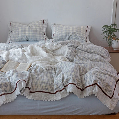DecorBites™ Korean Seersucker Lace Ruffles Bedding Set for Girls