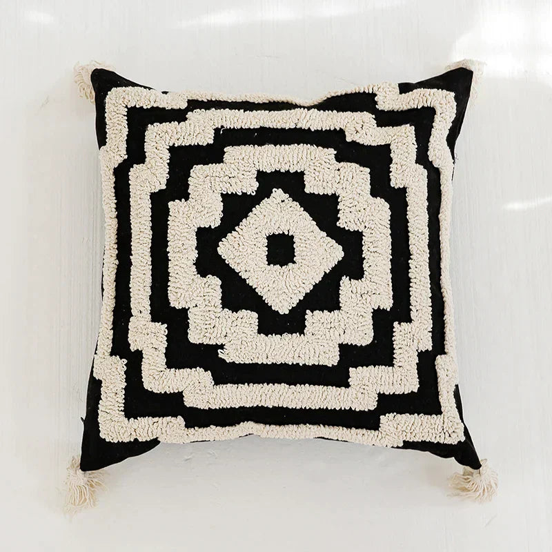 DecorBites™ Boho Tufted Pillow Cover with Tassels - 45x45cm Square for Home Décor