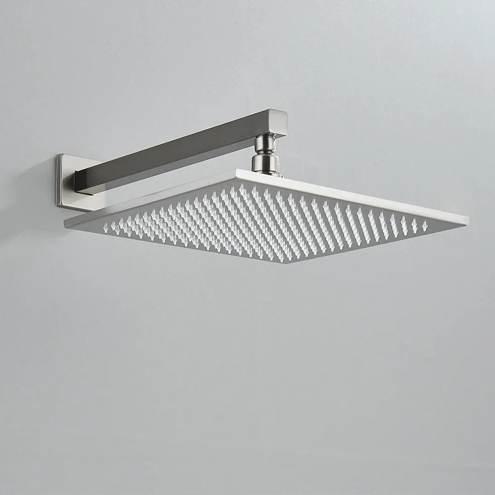 DecorBites™ 8" Brass Square LED Rainfall Shower Head with Wall Mount Arm Pipe