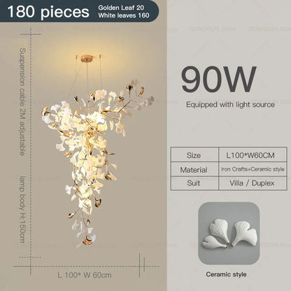 DecorBites™ Gingko Leaf Ceramic Chandelier: Modern Nordic Living Room & Hotel Lobby Lighting