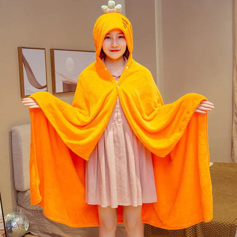 DecorBites™ Cozy Cartoon Hooded Cape Blanket for Winter Nap, Office, and Home Office Warmth