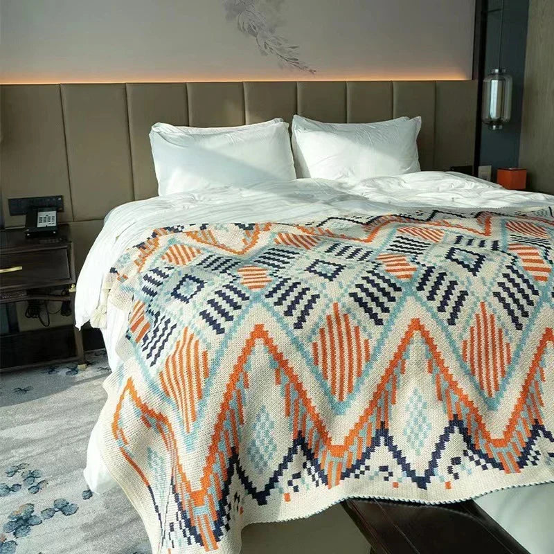 DecorBites™ Bohemian Striped Knit Throw Blanket with Tassel Shawl - Versatile and Cozy Blanket
