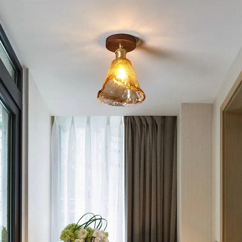 DecorBites™ Amber Glass LED Ceiling Light: Modern Aluminum Wood Kitchen Balcony Room Lamp