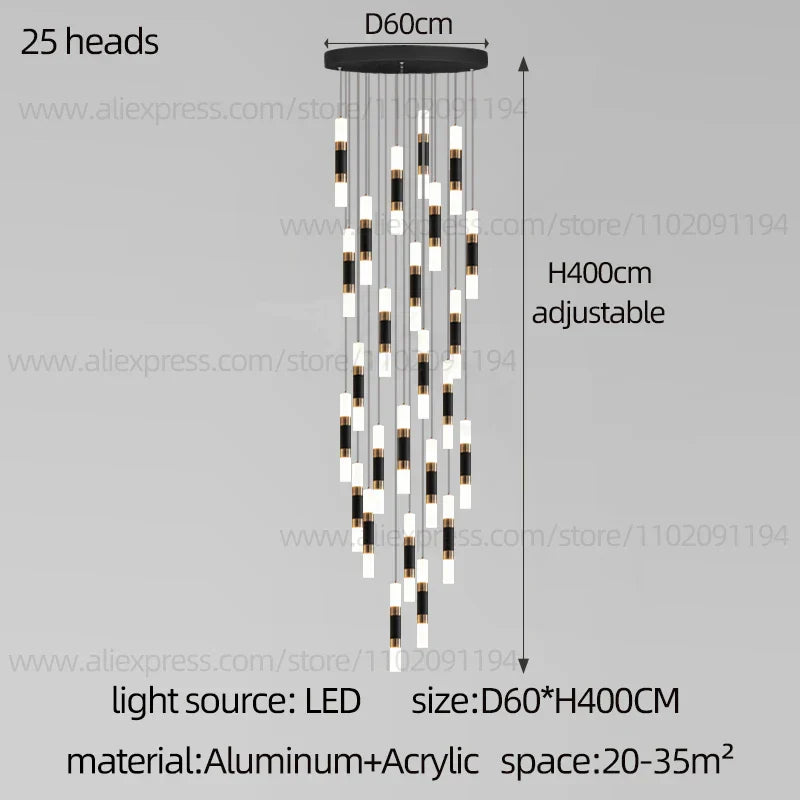 DecorBites™ LED Staircase Chandelier: Modern Duplex Home Lighting for Architectural Decoration