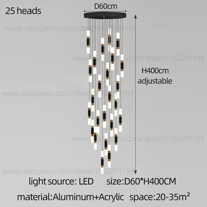 DecorBites™ LED Staircase Chandelier: Modern Duplex Home Lighting for Architectural Decoration