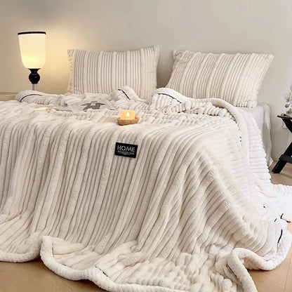 DecorBites™ Cozy Faux Rabbit Plush Blanket for Autumn/Winter - Soft Milk Velvet Nap Blanket