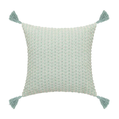DecorBites™ Linen Embroidery Leaves Cushion Cover 45x45cm Beige Green Aesthetic Throw Pillow