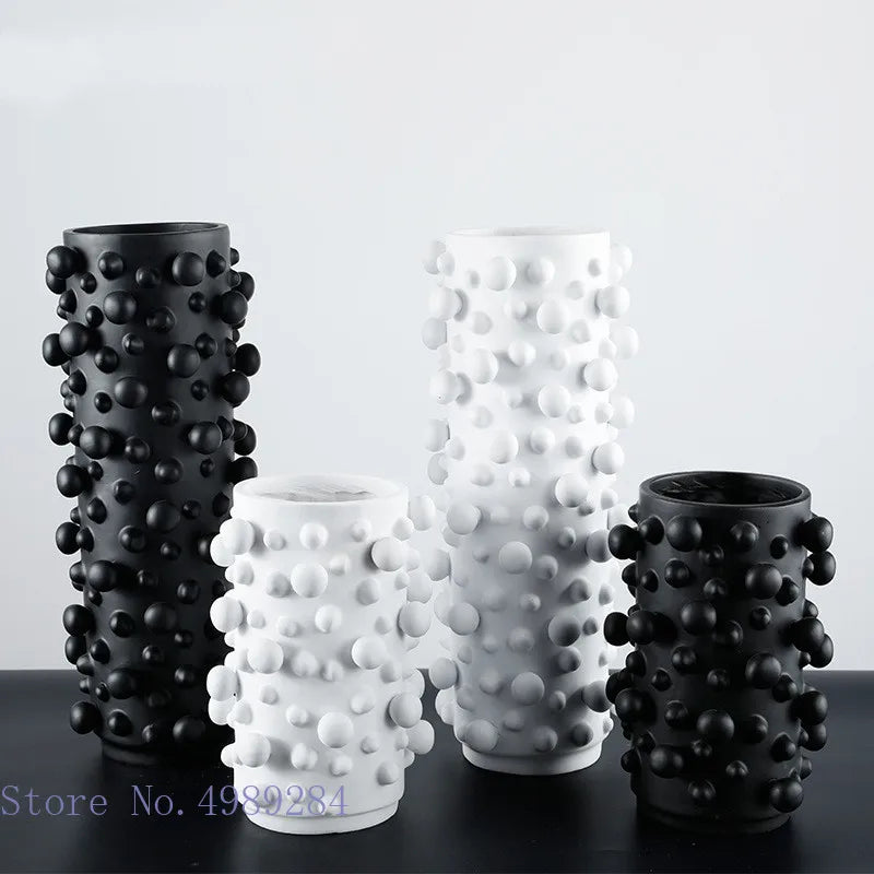 DecorBites™ Black White Abstract Dots Resin Vase Irregular Bumps Home Decoration Organizer