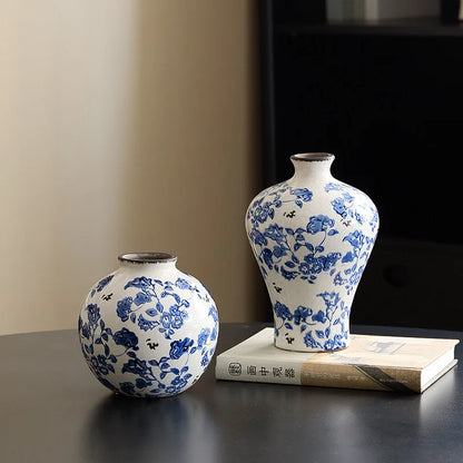 DecorBites™ Blue & White Porcelain Gourd Teapot Vase - Chinese Retro Flower Arrangement Accessories