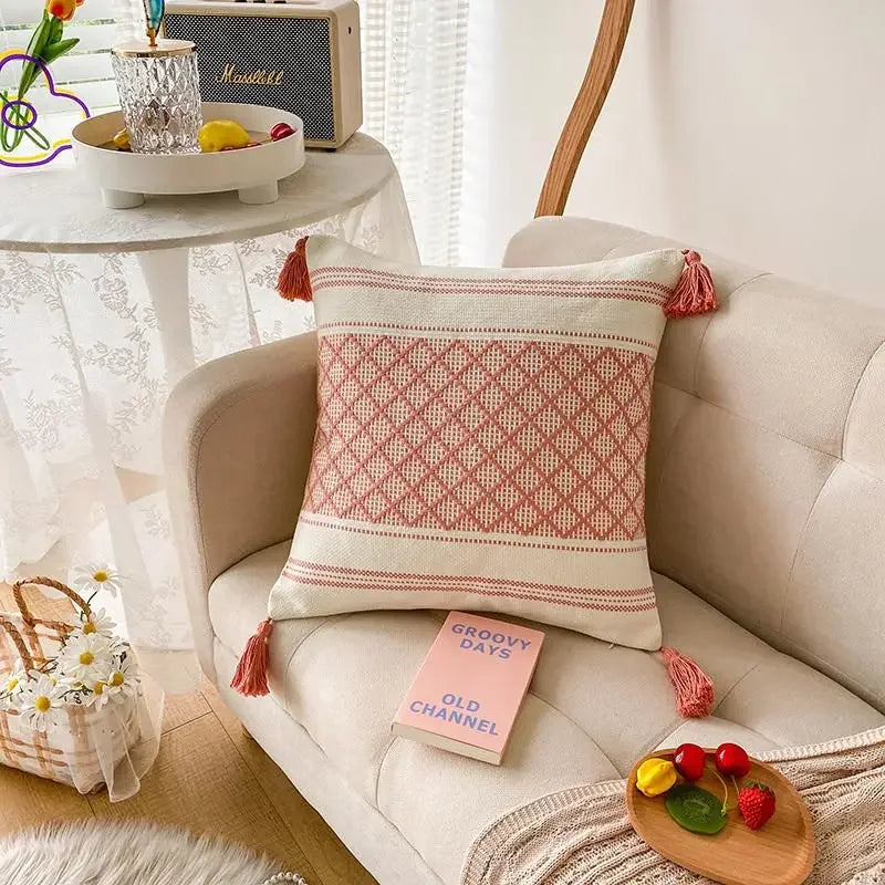 DecorBites™ Boho Geometric Tufted Tassel Cushion Cover 30x50/45x45cm