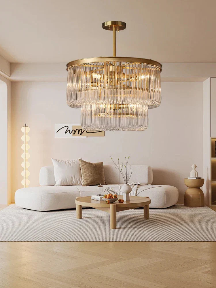 DecorBites™ Brass Glass Bar Chandelier 2025: Minimalist Luxury Hanglamp for Living Room