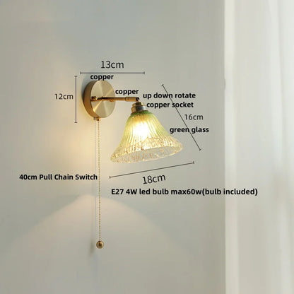 DecorBites™ Blue Glass Wall Sconce Pull Chain Switch Modern Stair Light