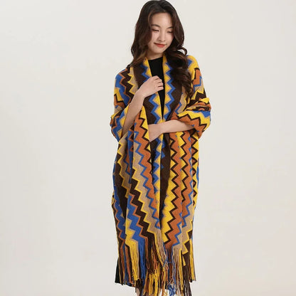 DecorBites™ Bohemian Wavy Fringe Shawl: Fashionable & Multifunctional Sofa Cover Blanket