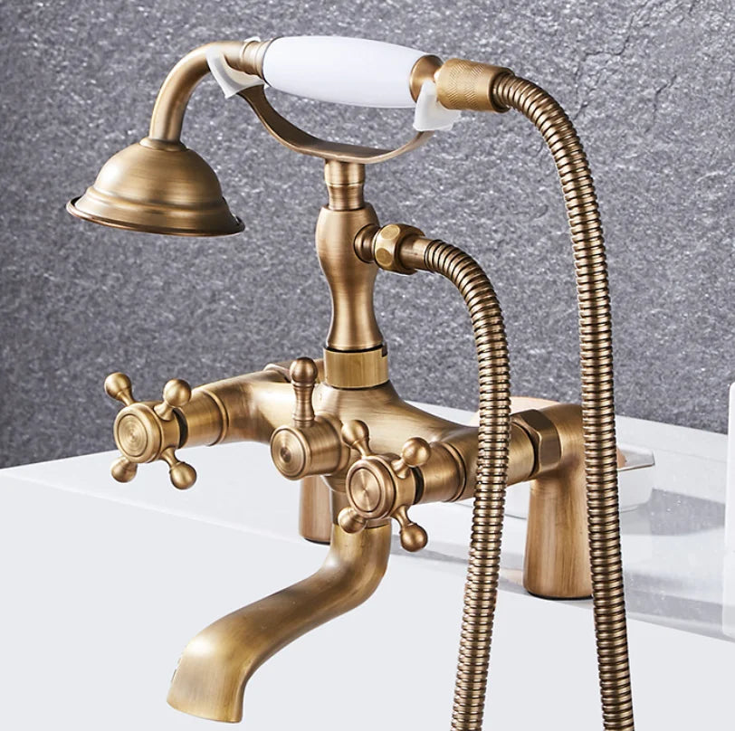 DecorBites™ Antique Chrome Bathtub Shower Mixer Faucet Tap Set for Bathroom