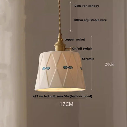 DecorBites™ Copper Ceramic LED Pendant Lights Walnut Wood Hang Lamp
