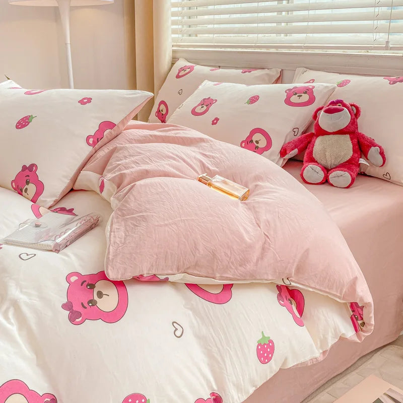 DecorBites™ Cartoon Heart Floral Print Duvet Set with Bed Sheet & Pillowcases